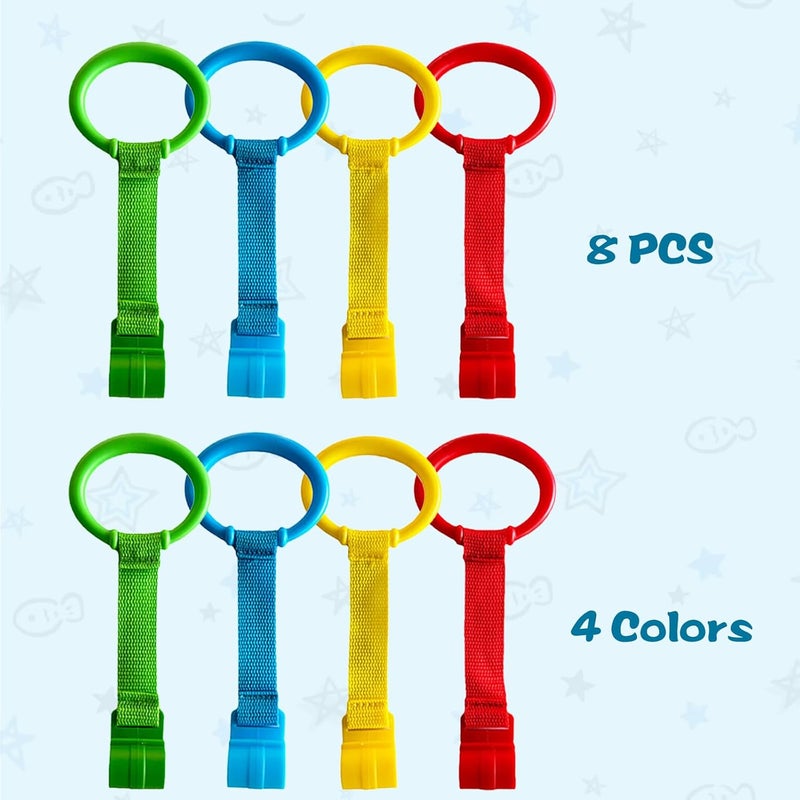 feehope 8Pcs Playpen Pull Up Rings, Plastic Adjustable Safety Baby Pull Up Rings – Toddler Walking Assistant, Easy Install for Playpen, Adjustable Plastic Circles for Crib with Standing Support - Image 5